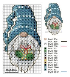 a cross stitch pattern with an image of a gnome