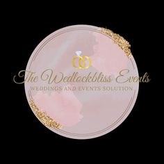 the wedlock bliss events logo on a black background with gold glitter and a pink circle