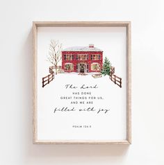 a red house with a quote on it