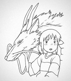 a drawing of a girl next to a dragon with her head on the back of another person's shoulder