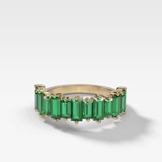 It's easy to lose yourself in the glitz of diamonds, but don't sleep on colored gems – these emeralds add much-needed color to your stack. Sandwich two diamond bands on either side of this Green Emerald Baguette Stacker for a modern look. 5mm at it's widest Halfway band available in rose, yellow and white gold (select size and metal at checkout) Questions? Want to modify this ring? CONTACT US Nervous About Buying Jewelry Online? READ THIS Made in the USA. All sales are final. All Good Stone piec