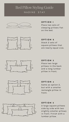 the bed pillow style guide for beds with no sheets or pillows on them, and instructions to