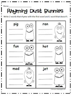 worksheet for beginning and ending sounds with the words rhyming dust bunnies