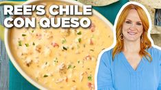 a woman standing in front of a casserole dish with tortilla chips on the side