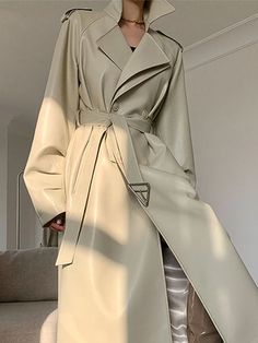 Faux Leather Trench Coat, Spring Outerwear, Belt Making, Trench Coat Style, Women Belt, Leather Trench, Coat For Women, Women Overcoat, Long Trench