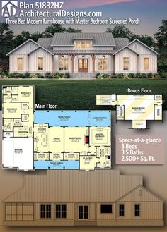 the floor plan for this modern farmhouse house