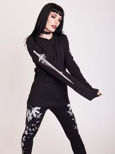 Fitted Long Sleeve Punk T-shirt, Casual Long Sleeve Tops For Cosplay, Long Sleeve Cotton Top For Cosplay, Alternative Style Cotton Tops For Cosplay, Alternative Cotton Tops For Cosplay, Emo Long Sleeve Tops For Streetwear, Gothic Long Sleeve T-shirt For Fall, Edgy Long Sleeve Halloween Tops, Emo Long Sleeve Tops For Fall