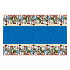 an image of a blue and white border with people in hats on the bottom half of it