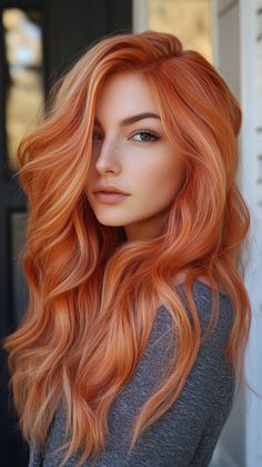 Blonde Balayage Rose Gold, Balayage Rose Gold, Copper And Blonde Balayage, Peachy Hair Color, Copper And Blonde, Peach Hair Colors, Peach Hair