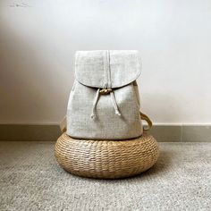 "Cute little linen daypack or small backpack handmade by my mom for everyday casual use or light day trip. DIMENSIONS (appx.): Height 12\" Width 11\"  Depth 6\"" Backpack Minimalist, Sustainable Backpack, Summer Backpacking, Boho Backpack, Backpack Cute, Daypack Backpack, Minimalist Backpack, Backpack Laptop, Beige Style