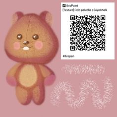 a brown teddy bear sitting next to a qr code