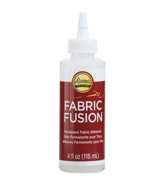 a bottle of fabric fusion on a white background