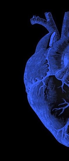 an image of a blue human heart on a black background