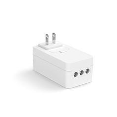 an electrical device with two plugs attached to the back of it, on a white background