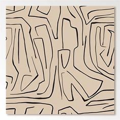 an abstract art piece with lines drawn in black and white on a beige paper background