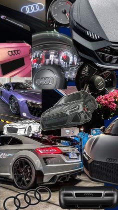 many different cars are shown together in this collage with the words audi on them