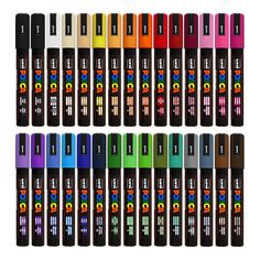 an assortment of different colors of pens in the shape of letters and numbers on white background