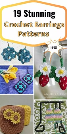 crochet earrings patterns with text overlay that reads 19 stunning crochet earring patterns