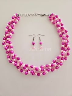 Collar Rosa, Necklace Korean, Chunky Pearl Necklace, Chunky Pearls, Pearl Necklace Set, Purple Necklace, Pink Necklace, Statement Necklaces, Cool Necklaces