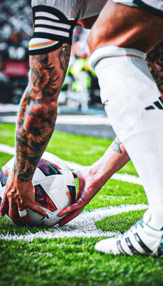 a close up of a soccer ball on the ground