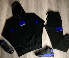 Sneaker sweatsuit to match air jordan 13 retro hyper royal Blue Tracksuit For Winter Streetwear, Blue Winter Tracksuit For Streetwear, Black Hooded Tracksuit For Sports Season, Fitted Blue Tracksuit For Streetwear, Blue Fitted Tracksuit For Streetwear, Casual Winter Tracksuit For Sports Events, Fitted Hoodie Tracksuit For Streetwear, Blue Casual Tracksuit For Streetwear, Casual Tracksuit For Sports Events