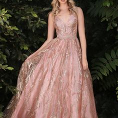 An Elegant And Sophisticated Option For A Formal Occasion, This A-Line Gown Features An Illusion V-Neckline And Bodice That Nips In To Accentuate The Waist Before Descending To A Voluminous, Gathered, Floor-Sweeping Skirt. It Boasts An Allover Beaded And Embroiderred Leaf Design. Color: Rose Gold Material: 100% Polyester Open Back Maxi Long Dress V-Neckline Neckline Maxi Long A-Line Silhouette Occasion: Formal, Evening, Cocktail, Guest Of Wedding, Bridal, Bridesmaid, Mother Of The Bride, Gala, P Embroidered Leaf, Evening Gala, Smoky Blue, Gold Prom Dresses, Cinderella Divine, Prom Dresses Yellow, White Bridesmaid Dresses, Purple Bridesmaid Dresses, Purple Prom Dress