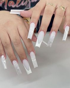 15 French Winter Snowflake Nail Ideas for 2023-2024 - thepinkgoose.com Mc Nails, Winter Nails Acrylic, Snowflake Nails, Christmas Nails Acrylic, Xmas Nails, Hot Nails, Pretty Acrylic Nails, French Tip Nails, Best Acrylic Nails