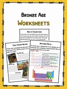 the worksheet for bronze age worksheets is shown in three different colors