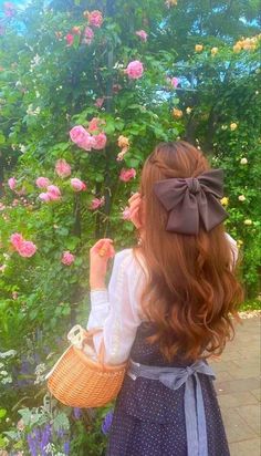 Frilly Outfits, Unique Pfp, Hairstyle Ideas Easy, Flower Bun, Fairytale Aesthetic, Unique Bows, Bow Hairstyle, Trendy Hairstyle, Ribbon Hairstyle