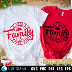 two t - shirts that say family christmas