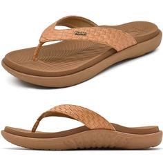 PRICES MAY VARY. Fashion thong sandals:women flip flops with leather strap is printed with distinctive woven pattern and inlaid with KuaiLu's metal logo, which is very simple and textured. The widened design of the strap makes the slippers more sporty. The insole is printed with a delicate KuaiLu pattern. The color scheme is classic and fashionable. Fantastic arch support: Orthotic sandals for women use thick cushioned sole and contoured arch support,which can help relieve pressure and pain caus Comfortable Walking Sandals, Soft Yoga, Walking Sandals, Woven Pattern, Foot Pain, Sandals Women, Metal Logo, Thong Sandals, Metallic Logo