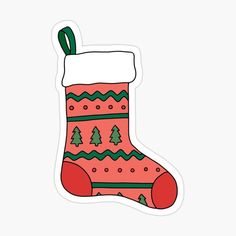 "Christmas Stocking Holiday" Sticker for Sale by murialbezanson Christmas Decor Sticker, Christmas Journal Stickers, Christmas Stocking Designs, Printable Stickers For Journal, December Stickers