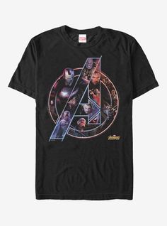 the avengers movie poster on a black t - shirt