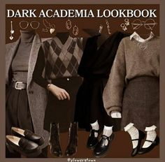 Dark Acamedia Outfits, Dark Academia Outfit Dress, Dark Acedemia Girl Outfits, Academia Lookbook, Dark Academia Lookbook, Dark Academia Style