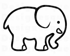 an elephant outline is shown in black and white, with the word elephants on it's side