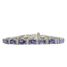 15.95 Carat Natural Tanzanite 14K White Gold Diamond Bracelet - Fashion Strada White Gold Diamond Bracelet, Gold Diamond Bracelet, Tanzanite Bracelet, Gold Luxury, Bracelets Gold Diamond, Blue Tanzanite, Natural Tanzanite, Bracelet For Women, Blue Diamond