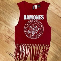 A Cute Cropped Ramones Tee From H&M (Divided). A Deep Red Color In Light Cotton. The Perfect Concert Tee With Jeans. Never Worn. Casual Red Festival Tank Top, Red Sleeveless T-shirt For Spring, Trendy Red Top For Festival, Ramones Shirt, Deep Red Color, Concert Tees, Ramones, Cotton Lights, Deep Red