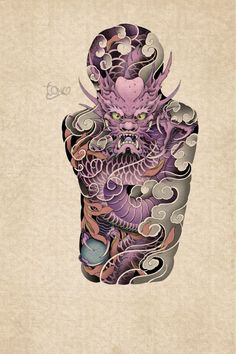 Japanese Full Back Tattoo Design, Traditional Japanese Tattoos Dragon, Dragon Leg Sleeve, Japanese Demon Tattoo, Geisha Tattoo, Tattoo Background, Demon Tattoo