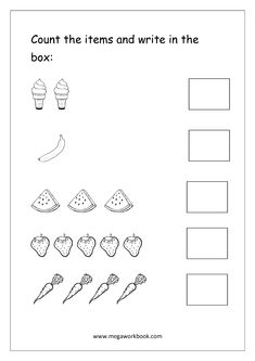 a printable worksheet for counting the items in the box to be completed