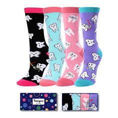 PRICES MAY VARY. TEETH SOCKS: These dental socks will take a bite out of your day with their cute and comfy tooth-themed crew design. Show off your dental pride with these fun novelty socks featuring pearly white teeth. SIZABLE FLEXIBILITY: Fits most with a size range for women's shoe sizes 6-12 and sock sizes 8-13. SUMPTUOUS SOFTNESS: Enjoy the lavish comfort, thanks to the super soft cotton blend that allows ample stret DENTIST GIFTS: Dental socks could be the perfect gifts for dental hygienis National Dentist Day, Pearly White Teeth, Dental Assistant School, Hygienist Gifts, Medical Socks, Dentist Gifts, Nurse Socks, Dental Hygiene Gifts, Dental Hygiene Student