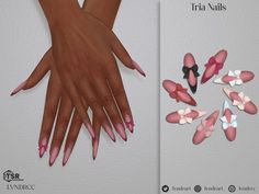 two pictures of hands with pink and white manies