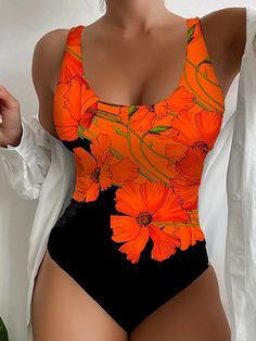 Maillots de Bain Une pièce Maillot de bain Femme Imprimé Floral Normal Body Maillots de bain Sportif Tenues de plage Eté de 2023 ? CHF 27 Stylish Bathing Suits, Floral Prints Fashion, Swimsuits Women, Orange Swimsuit, Blue Bodysuit, Floral Bodysuit, Fashionably Late, Costume Intero, Pink Swimsuit