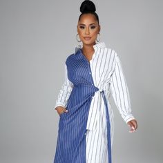 Dress Blue Casual Maxi Shirt Dress, Blue Casual Maxi Length Shirt Dress, Chic Blue Shirt Dress For Spring, Blue Maxi Length Shirt Dress For Day Out, Chic Blue Midi Shirt Dress, Chic Long Sleeve Blue Shirt Dress, Chic Blue Long Sleeve Shirt Dress, Elegant Blue Shirt Dress For Day Out, Chic Blue Shirt Dress For Dress Down Occasions