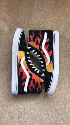 Vans flame red and yellow Vans Boots, Vans Shoes Fashion, Custom Vans Shoes, Mens Vans Shoes, Cute Vans, Custom Shoes Diy, Diy Sneakers, Vans Men, Black Nike Shoes