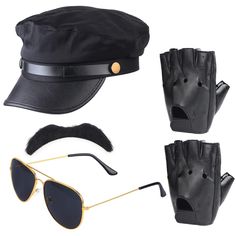 PRICES MAY VARY. Chauffeur Cap - 100% polyester,this bucket hat with fashion elements, anchor buttons and band trim, is easy to match with casual or formal outfits. Chauffeur glasses - The glasses are metal framed and the lenses are black. In addition to being used in a dress-up party, it can also be used in the sun to avoid damage to the glasses. Black necktie - Black,Made of polyester.Its straps are adjustable, so it's suitable for everyone. You can wear it on formal occasions such as a lot of Black Military Summer Hat, Formal Gloves, Dressup Party, Taxi Driver, Fancy Dresses Party, Formal Outfit, Formal Occasion, Costume Accessories, Fancy Dress