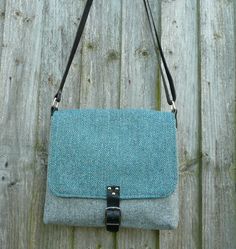 "Gray tweed crossbody bag, teal shoulder bag, gender neutral bag, pocketbook, British wool tweed bag with leather starp and buckle Made from Yorkshire British wool tweed, this bag has lots of structure to create a strong and sturdy bag. It features a large over flap with a leather buckle fastener, a small base gusset to create extra room and a 1\" wide leather adjustable shoulder strap with silver nickel bag hardware. Inside the bag is fully lined in linen and features a large slip pocket and a Tweed Satchel Bag For Everyday Use, Everyday Tweed Crossbody Bag, Rectangular Tweed Shoulder Bag For Everyday Use, Rectangular Tweed Shoulder Bag For Everyday, Everyday Tweed Satchel Shoulder Bag, Fall Tweed Shoulder Bag For Everyday, Neutral Bag, Tweed Bag, Bag Hardware