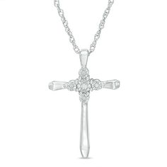 Diamond Accent Cross Pendant in Sterling Silver Silver Y Necklace, Cross Pendent, Peoples Jewellers, Symbolic Jewelry, Silver Cross Pendant, Buying Diamonds, Silver Shop, Cross Jewelry, Silver Cross