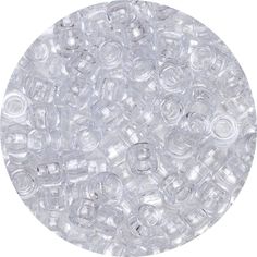 clear plastic beads on a white background