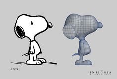 a drawing of a cartoon character next to an image of a snoopy dog on a gray background