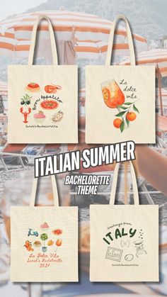 four bags with different designs on them and the words italian summer written in front of them